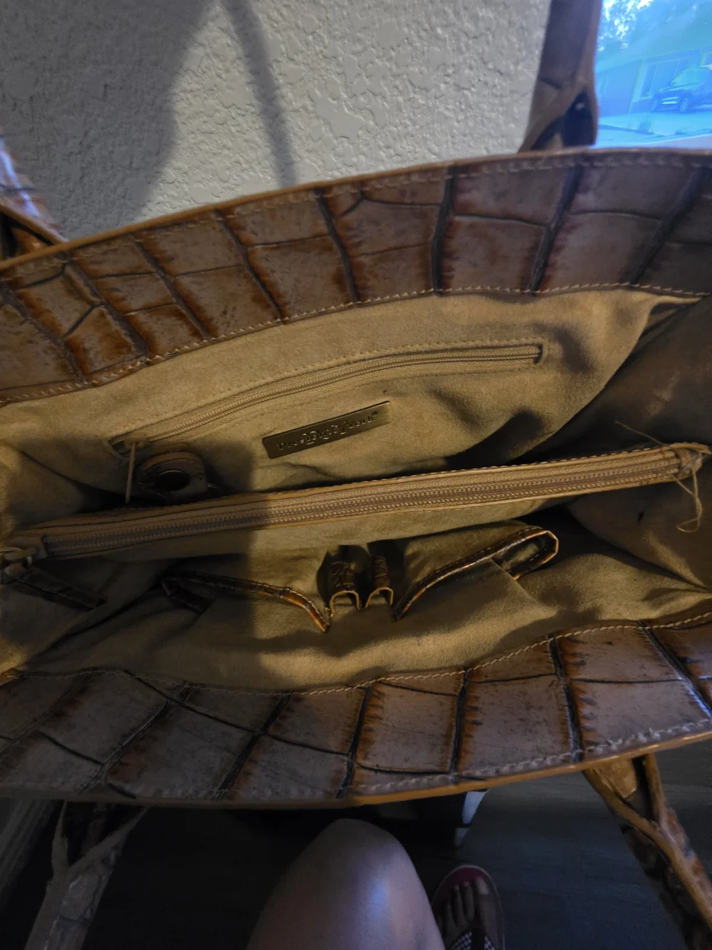 Preston & York Croc-Embossed Brown Shoulder Tote with Gold Turn-Lock